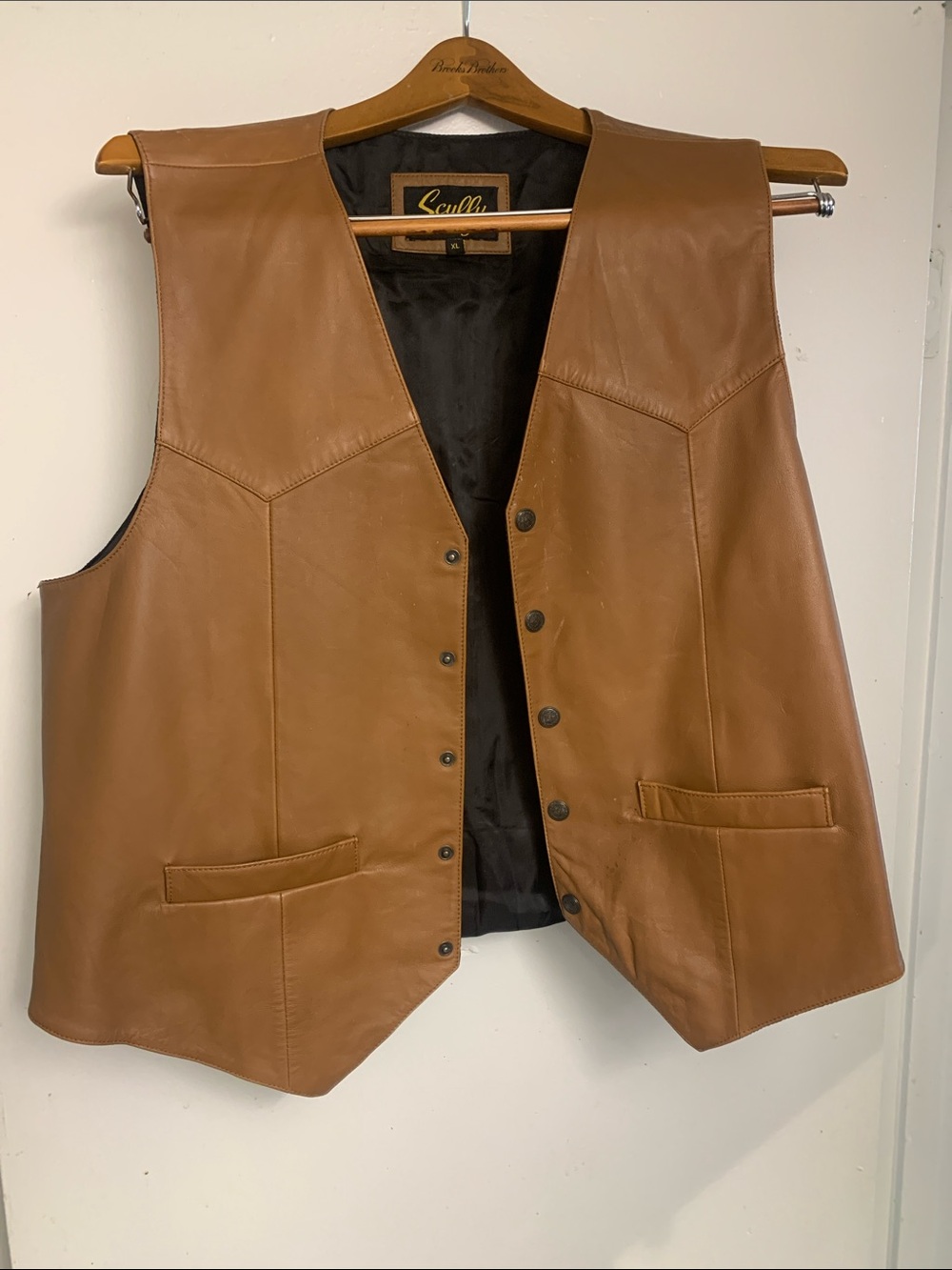 Scully Brown Leather Button-Front Vest